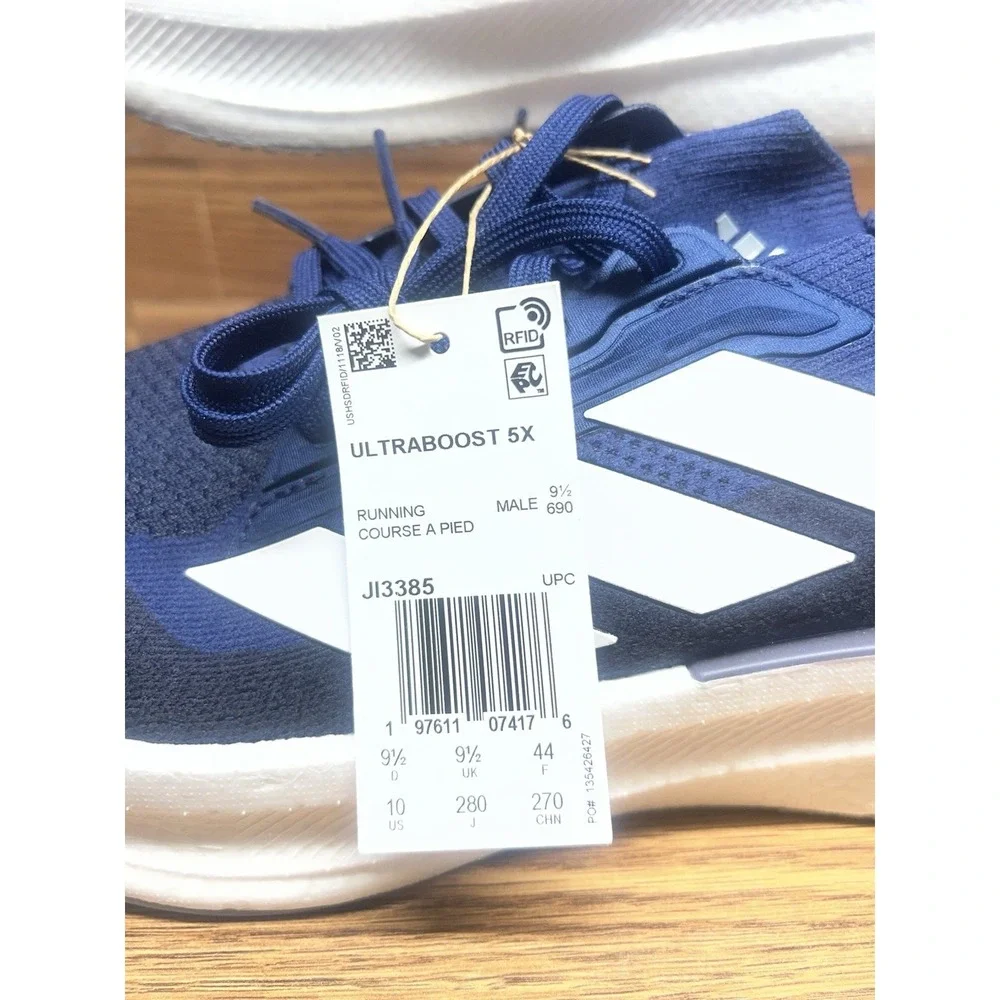 Adidas Ultraboost 5X Running Shoes White Navy Blue Men's Size 10. JI3385